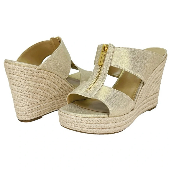 Michael Kors Bradley Gold Shimmer Womens Espadrille Wedge Sandals Size 10M - Picture 13 of 13